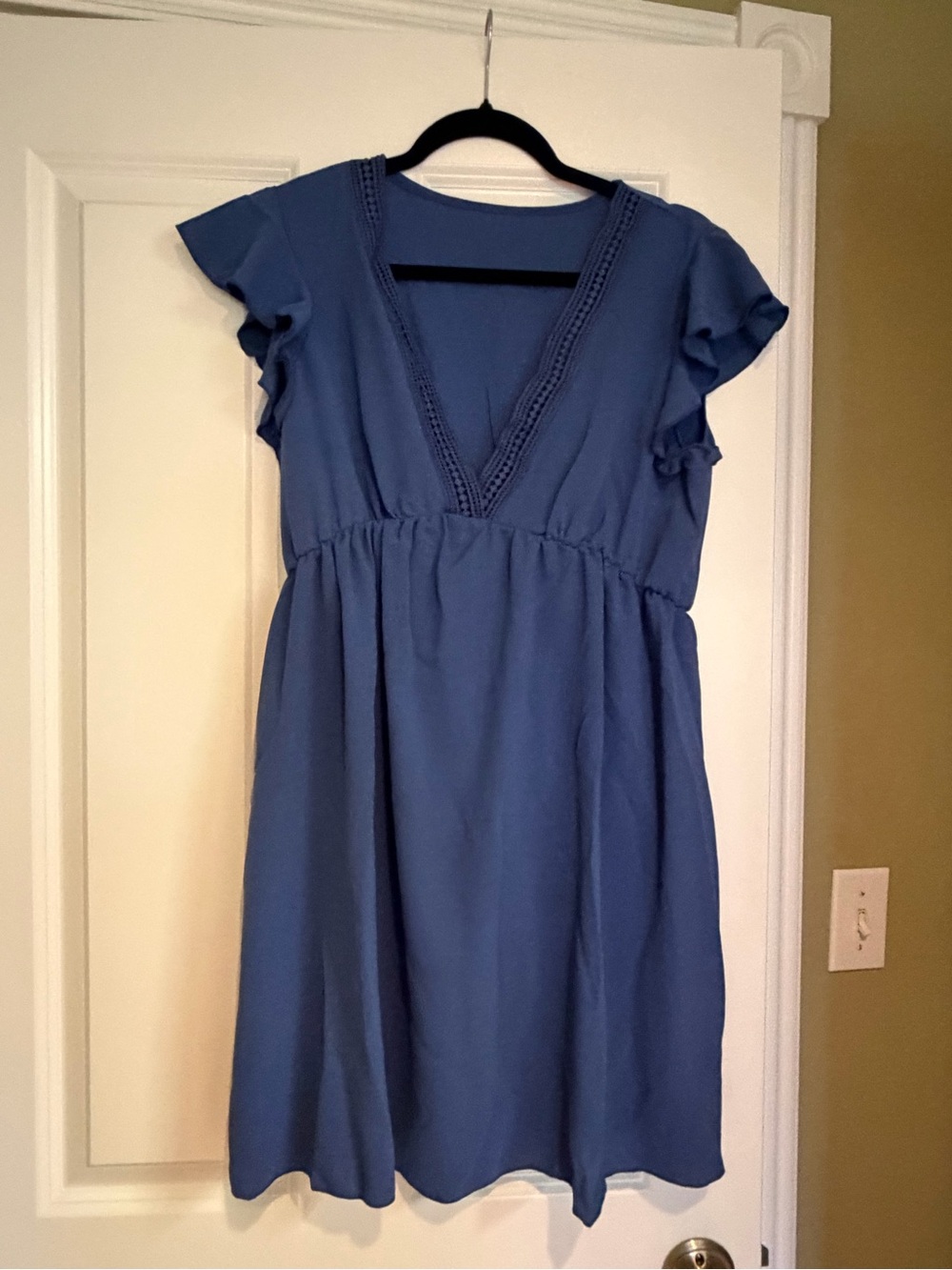 Women’s Blue V-Neck Flutter Sleeve Dress